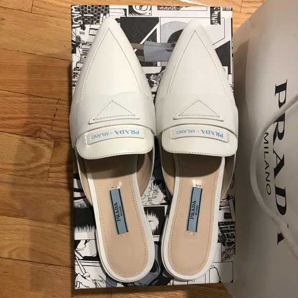 NEW Prada white mule loafer 7.5 - Picture 1 of 2